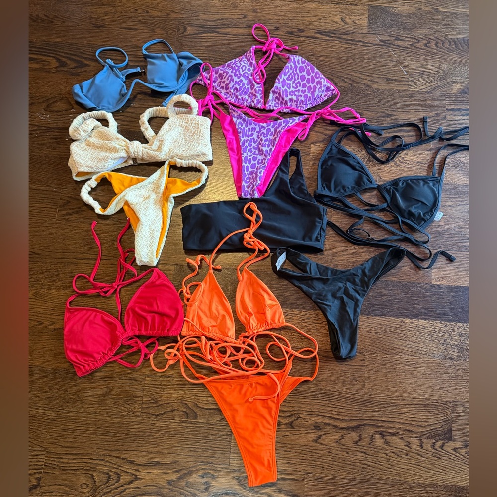 Mixed Bikini Set Bundle - Pink Leopard, Orange, Black, Red, Blue, Cream